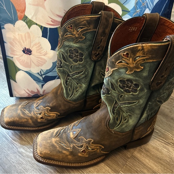 Vintage Dan Post Bluebird Womens 10 Leather Cowboy cowgirl Boots Square Toe - Picture 1 of 5